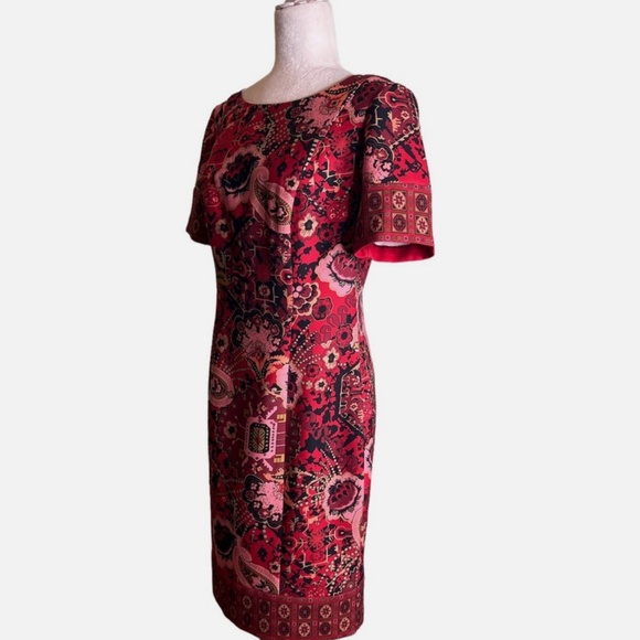 Talbots Red Paisley Floral Pencil Dress Size 12 lined - Picture 2 of 6